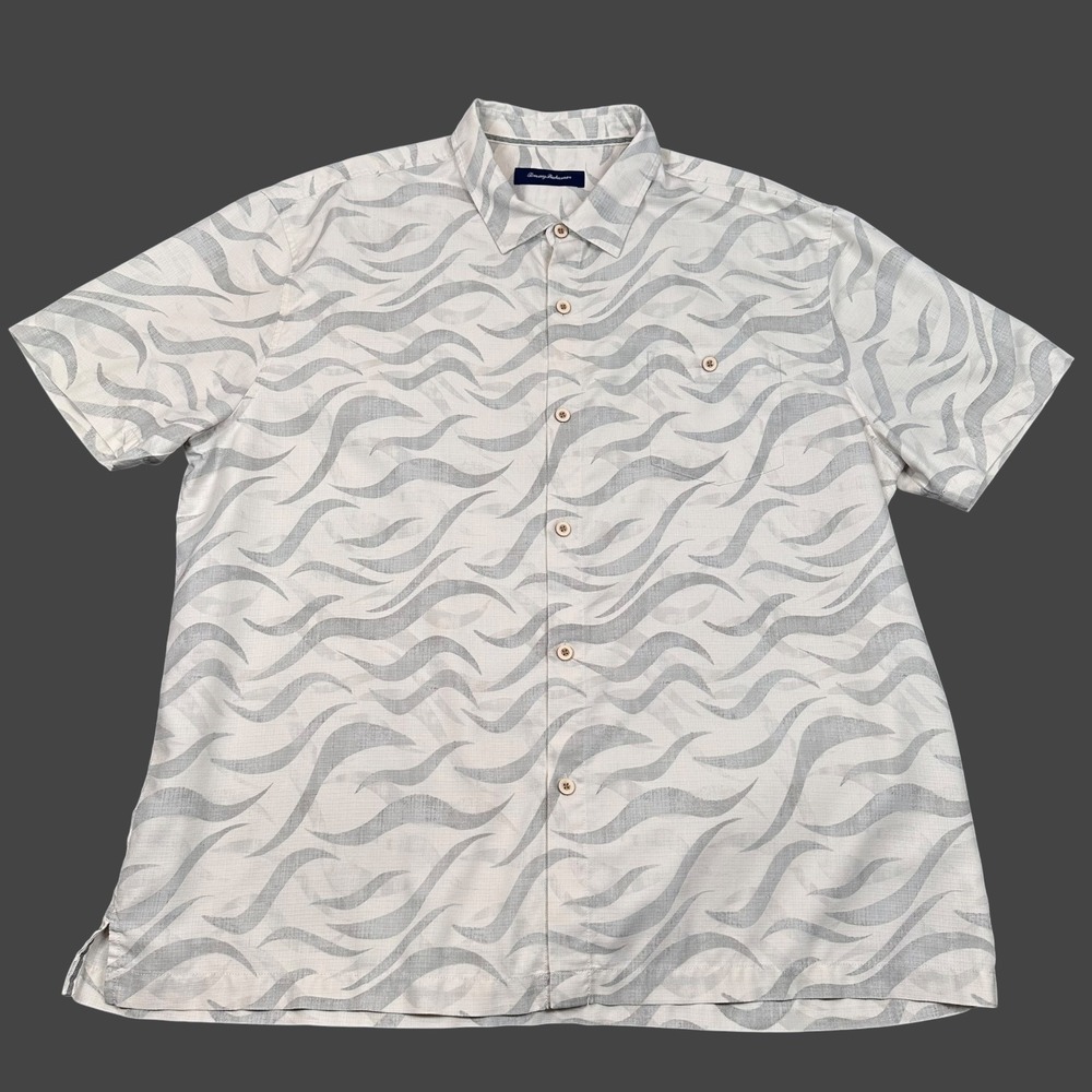 Tommy Bahama Island Zone Shirt Mens 3XL Gray Ivory/Cream Silk Blend Wave Print - Picture 3 of 8